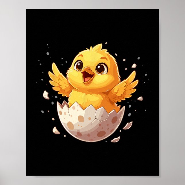 Poster Joyeuses Pâques Éclosion de Poussin Mignon Œuf de  (Devant)