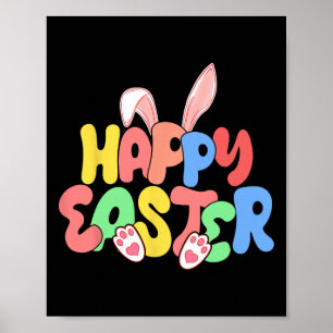 Poster Joyeuses Pâques, Groupe de famille, Lapin de Pâque