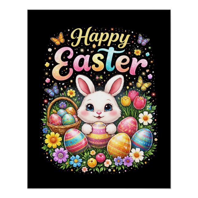 Poster Joyeuses Pâques Petit Lapin (Devant)