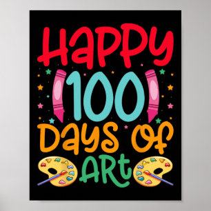 Poster Joyeux 100 Jours D'École D'Art Enseignants Filles 