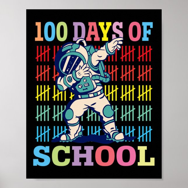 Poster Joyeux 100 Jours D'Enfants Scolaires Dabbing Astro (Devant)