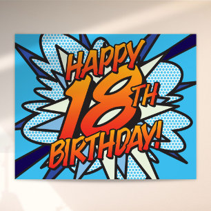 Poster Joyeux 18e ANNIVERSAIRE Bande dessinée Pop Art ble