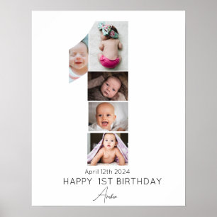 Poster Joyeux 1er anniversaire Photo Collage Modèle 5 Pho