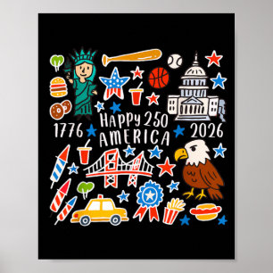 Poster Joyeux 250e anniversaire de l'Amérique 4 juillet