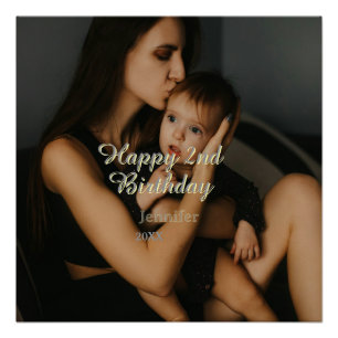 Poster Joyeux 2ème anniversaire enfants bébé mère jaune g