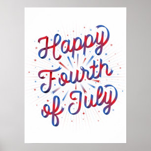 Poster Joyeux 4 juillet (18x24) Dégradé rouge/bleu