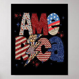 Poster Joyeux 4 juillet Léopard Usa Drapeau Américain Pat