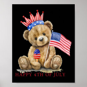 Poster Joyeux 4 juillet Patriotique Mignonne Ours Femmes 