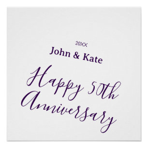 Poster Joyeux 50e anniversaire nom violet année simple