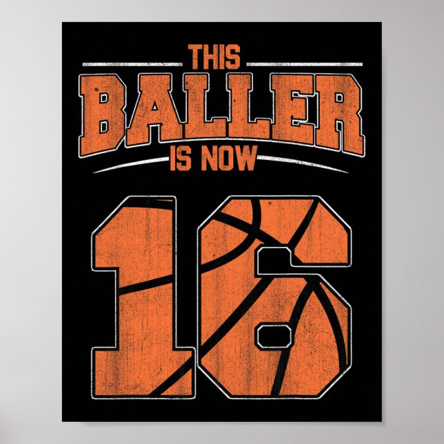 Poster Joyeux anniversaire 16 ans Bysketbyll garçons Seiz (Devant)