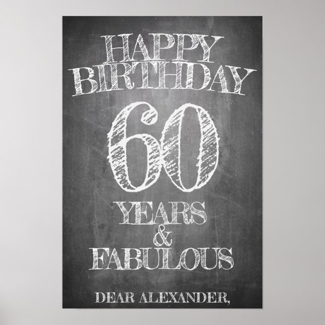 Poster Joyeux anniversaire - 60 ans & Fabuleux en chalkbo (Devant)