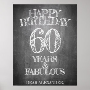 Poster Joyeux anniversaire - 60 ans & Fabuleux en chalkbo