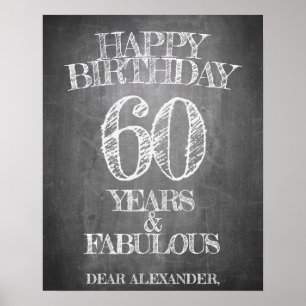 Poster Joyeux anniversaire - 60 ans & Fabuleux en chalkbo