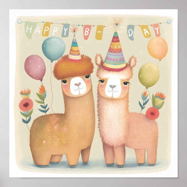 Poster Joyeux Anniversaire Alpacas (Devant)