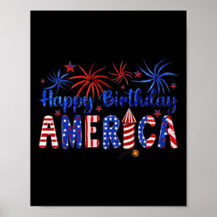 Poster Joyeux Anniversaire Amérique Feu d'artifice Usa Dr