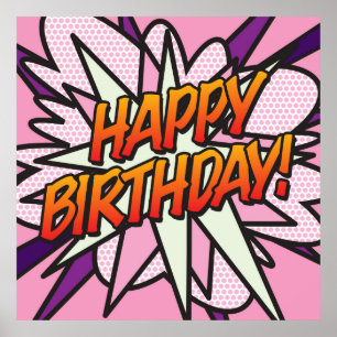 Poster Joyeux Anniversaire Amusant Rétro Bande Dessinée P