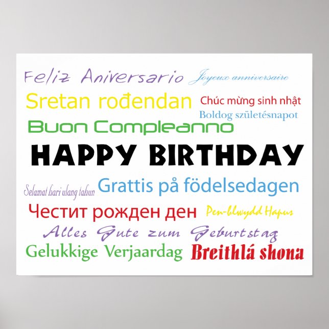 Poster Joyeux Anniversaire Beaucoup de langues Typographi (Devant)