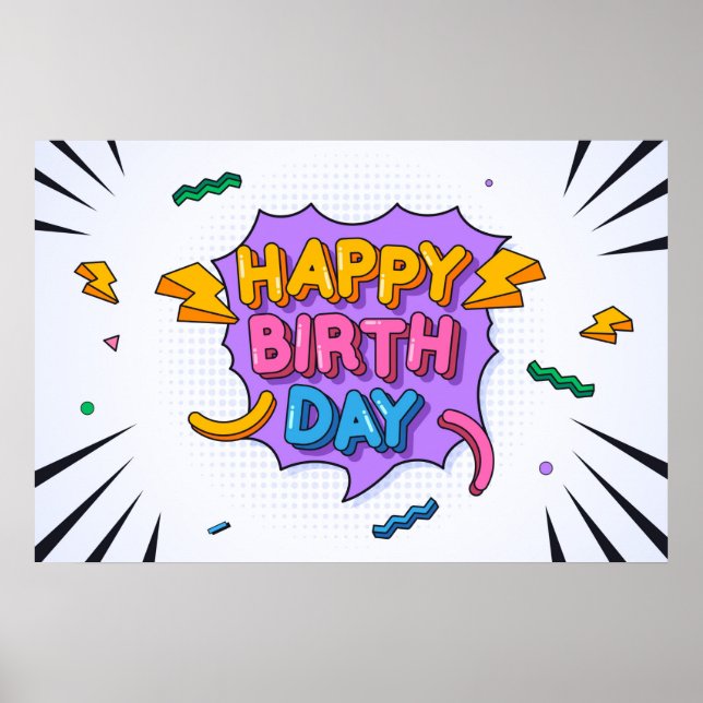 Poster Joyeux anniversaire coloré (Devant)