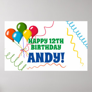 Poster Joyeux anniversaire coloré avec ballons
