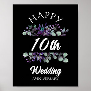 Poster Joyeux anniversaire de mariage cadeau couple fleur