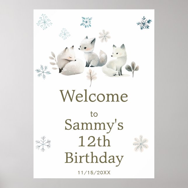 Poster Joyeux anniversaire de thème de loup arctique d'hi (Devant)