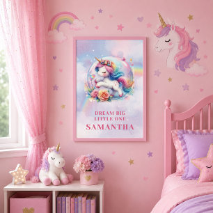 Poster Joyeux Anniversaire Fille Licorne Magique Jour Pas