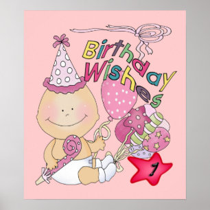 Poster Joyeux anniversaire fille souhaite 1 an