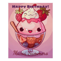 Joyeux Anniversaire Glace à la Fraise Kawaii