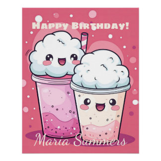 Poster Joyeux Anniversaire Glace Crème de Neige Kawaii Mi