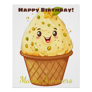 Poster Joyeux Anniversaire Kulfi Glace Kawaii Dessin Anim