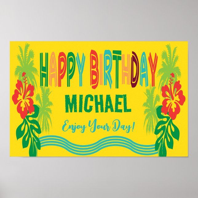 Poster Joyeux anniversaire Luau Tropical (Devant)