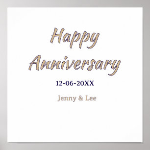 Poster joyeux anniversaire marron gris nom date couple mo