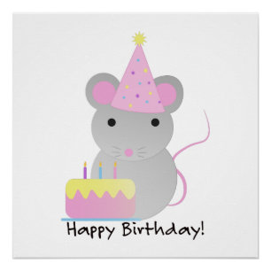 Poster Joyeux Anniversaire mignonne Souris de fête