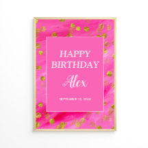 Joyeux Anniversaire Nom Date Paillettes Or Rose Ch