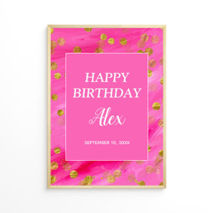Poster Joyeux Anniversaire Nom Date Paillettes Or Rose Ch