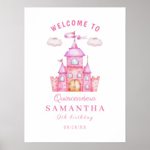 Poster Joyeux anniversaire petit château princesse