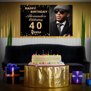 Poster Joyeux Anniversaire Photo Fête Evénement Or Noir P