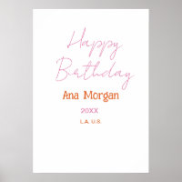 Joyeux Anniversaire Rose Orange Nom Simple Année L