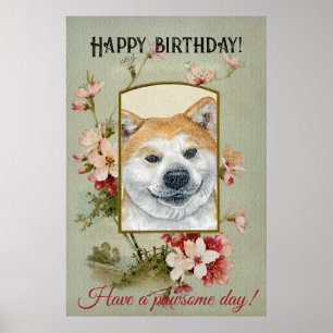 Poster Joyeux anniversaire Salutations Akita inu fawn