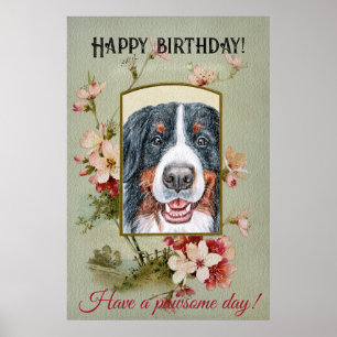 Poster Joyeux anniversaire Salutations Bernese Mountain D