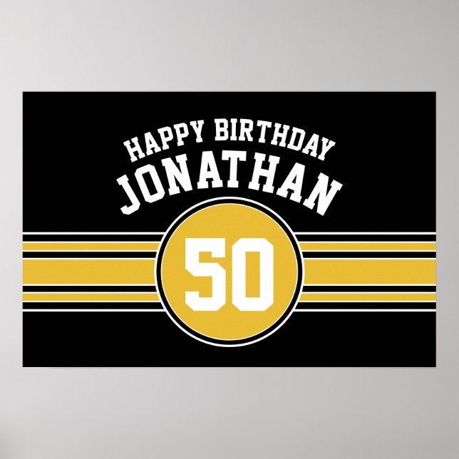 Poster Joyeux Anniversaire Sports Stripes avec Age Gold B (Devant)