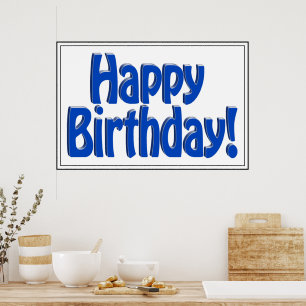 Poster Joyeux Anniversaire Texte HOBO - Bleu