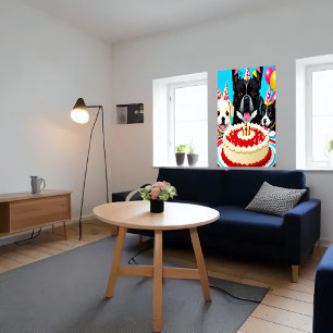 Poster Joyeux anniversaire, trois chien et gâteau   Art A