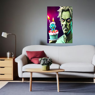 Poster Joyeux anniversaire, zombie, gâteau  AI Art