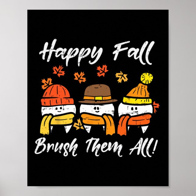 Poster Joyeux automne les brosse tous les dents Thanksgiv (Devant)