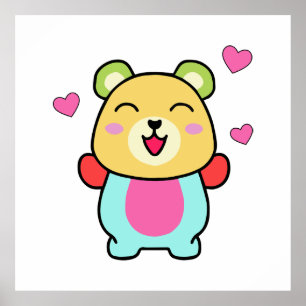 Poster Joyeux bébé ours en peluche souriant avec coeur d'