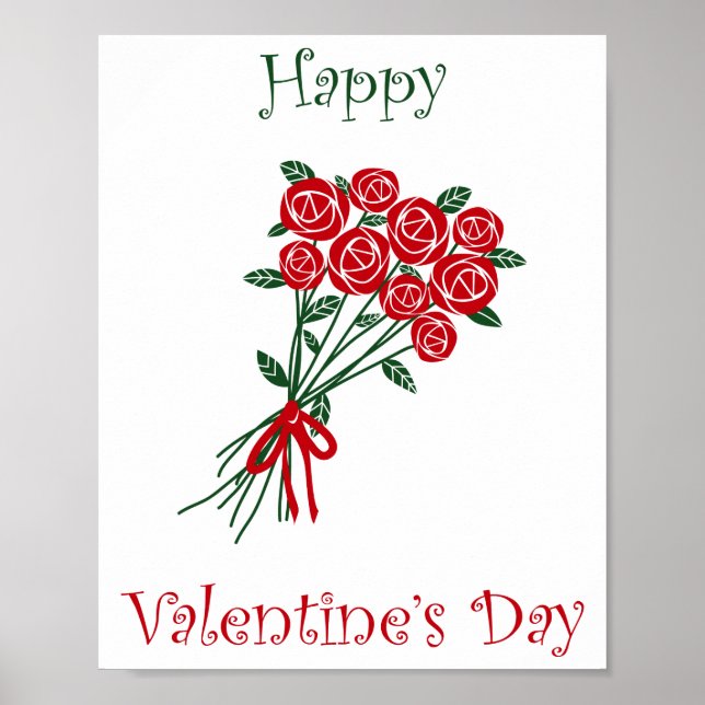 Poster Joyeux Bouquet De Fleurs Rouges Du Jour Des Valent (Devant)
