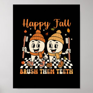 Poster Joyeux brossage d'automne des dents de dentiste de