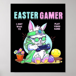 Poster Joyeux Bunny de Pâques Funny Joueur Vidéo Garçons 