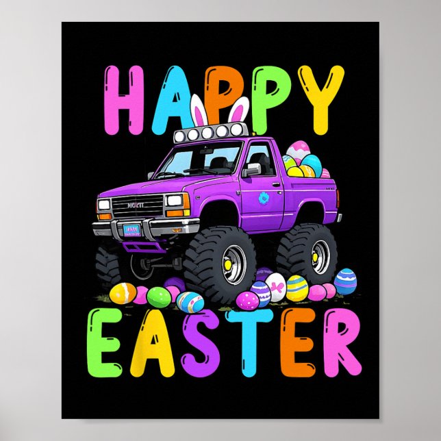 Poster Joyeux Bunny de Pâques Monter Camion Drôle folie (Devant)